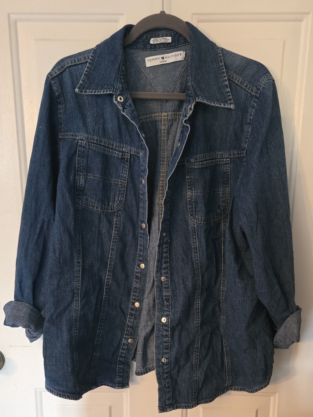 Tommy Hilfiger Women's Medium Blue Denim Button-Up Shirt